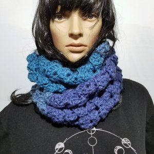 Handmade Crochet Blue Toned Unisex Adult Size Infiniti Scarf, Winter Wrap